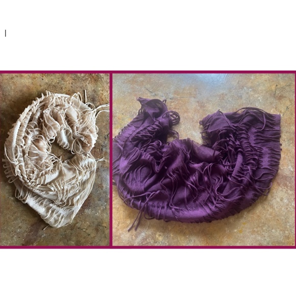 2 Beautiful NEVER WORN infinity scarves cream color and purple - Picture 1 of 6